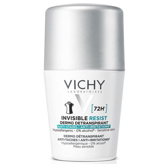 Vichy Invisible Resist iz bırakmayan roll on deodorant 50 ml kadın şeffaf formül kompakt boy beyaz şişe mavi kapak- 1