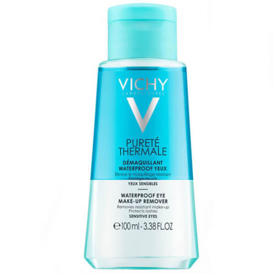 Vichy Purete Thermale çift fazlı waterproof göz makyaj temizleyici 100 ml, arginin taurin, hassas göz kontakt lens uyumlu- 1