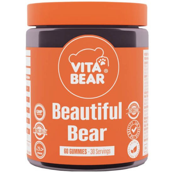 Vita Bear Beautiful Bear mandalina aromalı gummy vitamin 60 adet, 2 gummyde 120 mg hidrolize kolajen ve 100 mg hyaluronik asit- 1