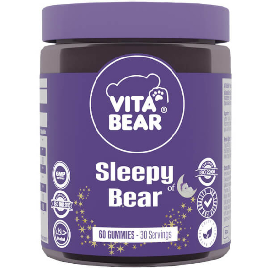 Vita Bear Sleepy Bear 60’lı orman meyveli gummy; melatonin 3 mg, D3, B6, 5-HTP, L-teanin, valerian, papatya- 1