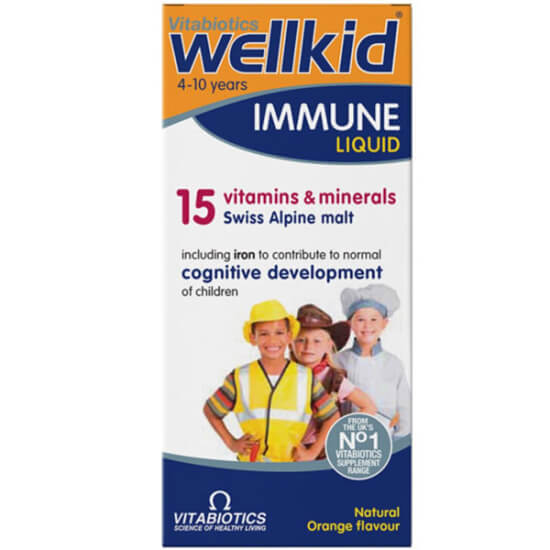 Vitabiotics Wellkid Immune Liquid 150 ml çocuklar için sıvı takviye demir çinko C D vitaminleri 4-10 yaş- 1