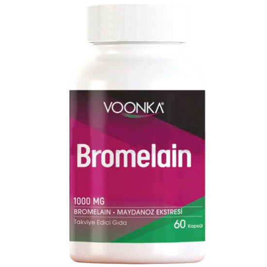 Voonka Bromelain 60 kapsül takviye edici gıda kutusu 500 mg bromelain 2400 GDU ve 100 mg maydanoz ekstresi- 1