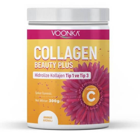 Voonka Collagen Beauty Plus ananas aromalı 300 g toz takviye Tip I-III hidrolize kolajen 10000 mg C vitamini 300 mg- 1