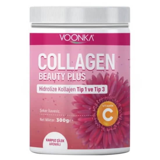 Voonka Collagen Beauty Plus 300 g toz kolajen karpuz çilek aromalı 10000 mg Tip I-III C vitamini hyaluronik asit- 1