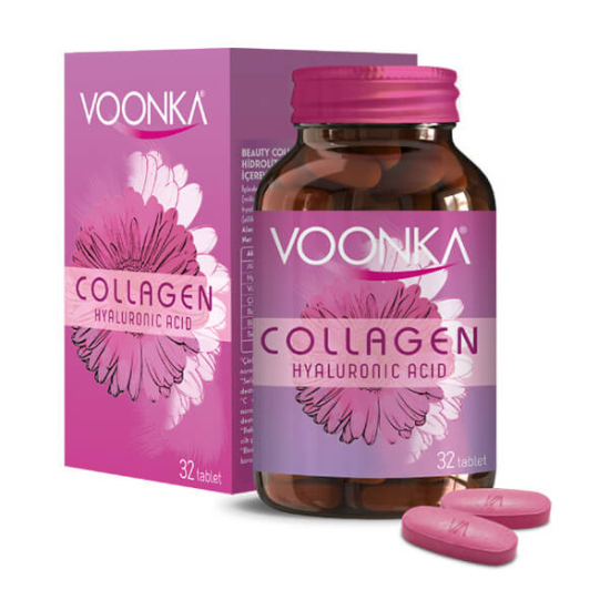 Voonka Collagen Hyaluronic Acid 32 Tablet 750 mg balık kolajeni 150 mg hyaluronik asit C vitamini çinko biotin- 1
