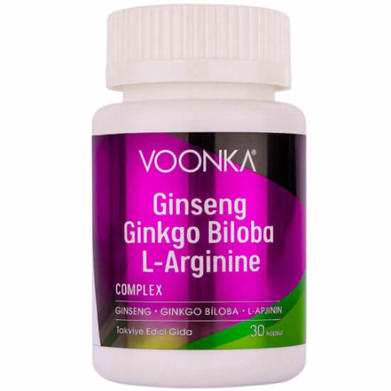Voonka Ginseng Ginkgo Biloba L-Arjinin 30 kapsül gıda takviyesi 100 mg ginseng 100 mg ginkgo 100 mg L-arjinin- 1