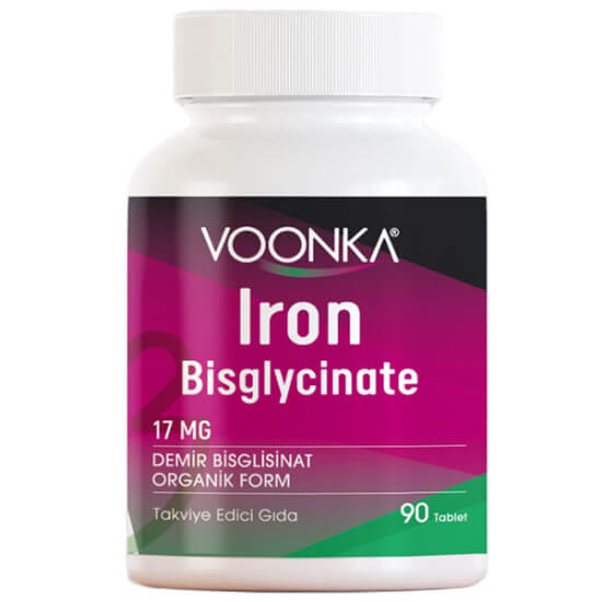 Voonka Iron Bisglycinate demir takviyesi 90 kapsül kutu, her kapsülde 17 mg demir, yetişkinler için gıda takviyesi- 1