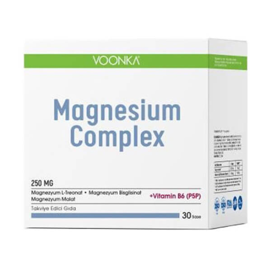 Voonka Magnesium Complex 30 saşe magnezyum takviyesi 1 saşede 250 mg magnezyum ve 10 mg B6 vitamini- 1