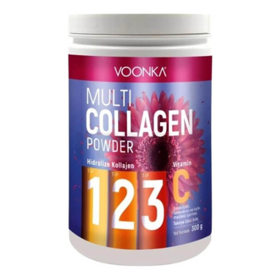 Voonka Multi Collagen Powder 300 gr toz kolajen 7500 mg Tip I 2360 mg Tip III 100 mg Tip II 40 mg C vitamini- 1