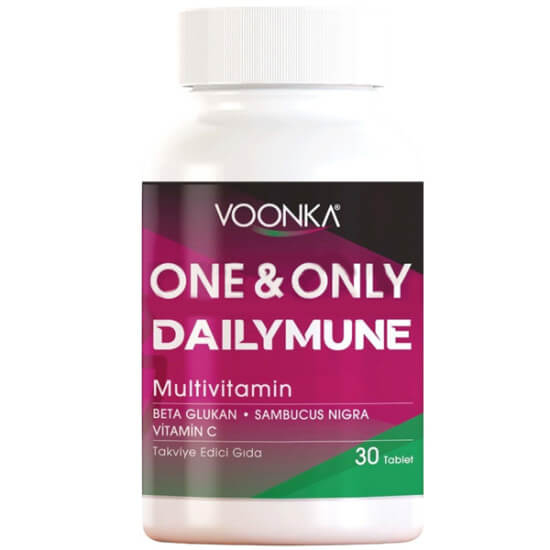 Voonka One Only Dailymune Multivitamin 30 tablet kara mürver 250 mg beta glukan 100 mg C vitamini 99 mg çinko D vitamini- 1