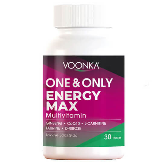 Voonka One Only Energy Max multivitamin 30 kapsül kutusu L-karnitin, kafein, taurin, ginseng, C vitamini, Koenzim Q10- 1