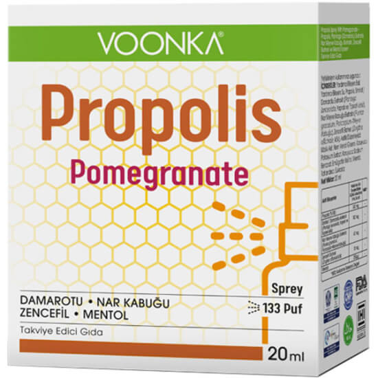 Voonka Propolis Pomegranate sprey 20 ml, 240 mg propolis, 60 mg nar kabuğu, sinirliot 100 mg, zencefil 15 mg- 1