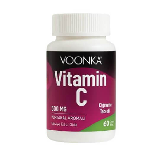 Voonka Vitamin C çiğneme tablet 60 tablet kutu, her tablette 500 mg C vitamini, yetişkinler için takviye edici gıda- 1