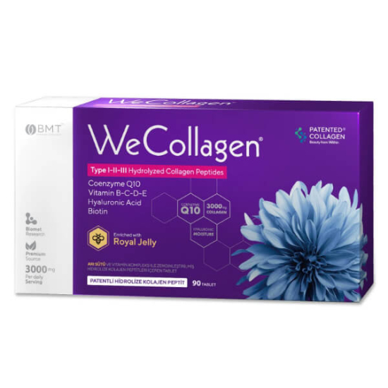WeCollagen 90 tablet kolajen takviyesi 3000 mg hidrolize kolajen peptit 180 mg C vitamini hyaluronik asit- 1