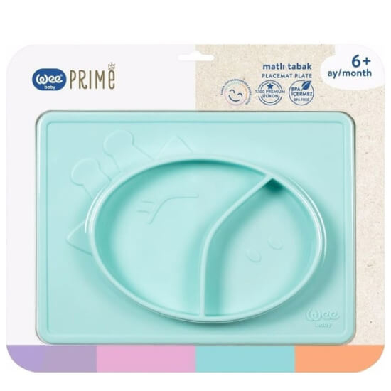 Wee Baby 925 Prime matlı tabak mavi 2 bölmeli silikon BPA içermez 6+ ay bebek için bulaşık makinesinde yıkanabilir- 1