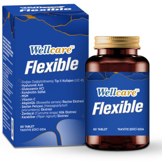 Wellcare Flexible 60 tablet eklem kıkırdak desteği glukozamin HCl 1500 mg kondroitin sülfat 1000 mg MSM hyaluronik asit- 1