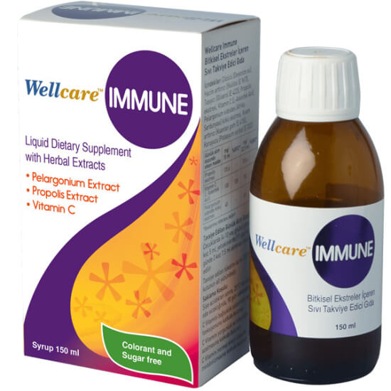 Wellcare Immune Şurup 150 ml propolis ekstresi C vitamini pelargonium sidoides kökü ekstresi şeker renklendirici içermez- 1