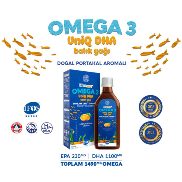 Wellcare Omega 3 Uniq Fish Oil 150 ML Portakal Aromalı