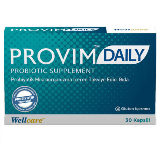 Wellcare Provim Daily probiyotik 30 kapsül, 5 suş, C vitamini 24 mg, çinko 7,5 mg, B kompleks takviye- 1