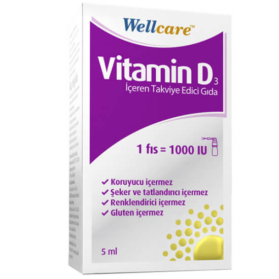 Wellcare Vitamin D3 1000 IU sprey 5 ml ağız spreyi 1 fıs 1000 IU renklendirici koruyucu içermez- 1