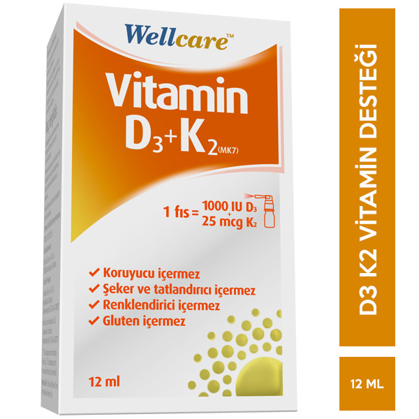 Wellcare Vitamin D3K2 Sprey 12 ML D3 K2 Vitamini
