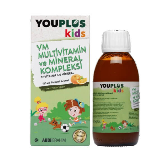 Youplus Kids VM multivitamin ve mineral kompleksi çocuk şurubu 150 ml Vitamin C D3 B12 çinko demir içeren destek- 1