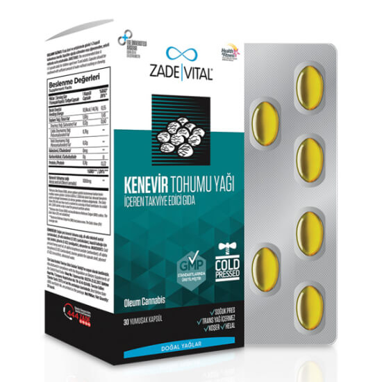 Zade Vital Kenevir Tohumu Yağı 1000 mg 30 kapsül takviye edici gıda, vegan kapsül, soğuk sıkım, trans yağ içermez- 1