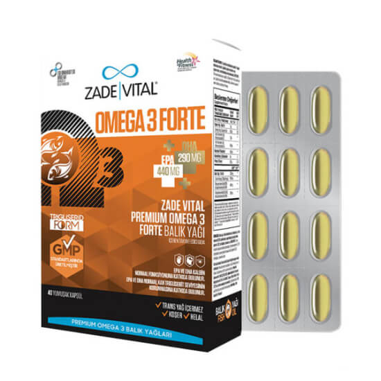 Zade Vital Omega 3 Forte 40 kapsül balık yağı takviyesi 1200 mg balık yağı 440 mg EPA 290 mg DHA- 1