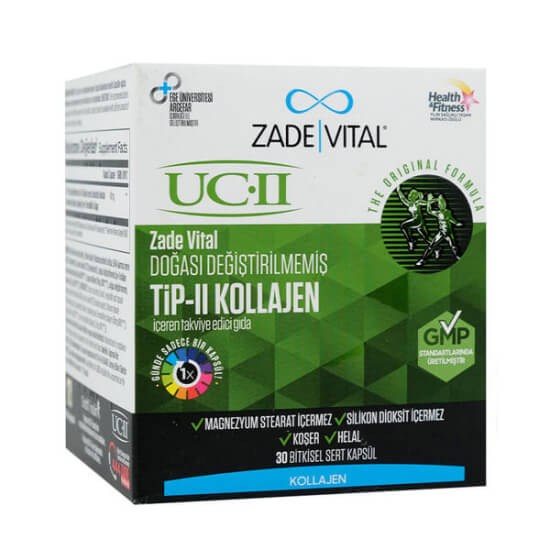 Zade Vital UC II Tip 2 Collagen 30 kapsül gıda takviyesi kutusu, kapsül başına 40 mg doğası değiştirilmemiş Tip II kollajen- 1